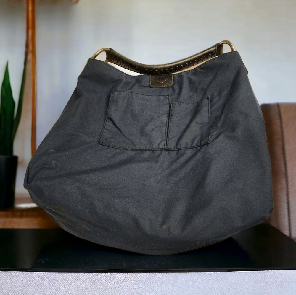 LUCKY BRAND Whipstitch Black Pebbled Leather Hobo Shoulder Bag Studs VINTAGE Y2K - Picture 10 of 16